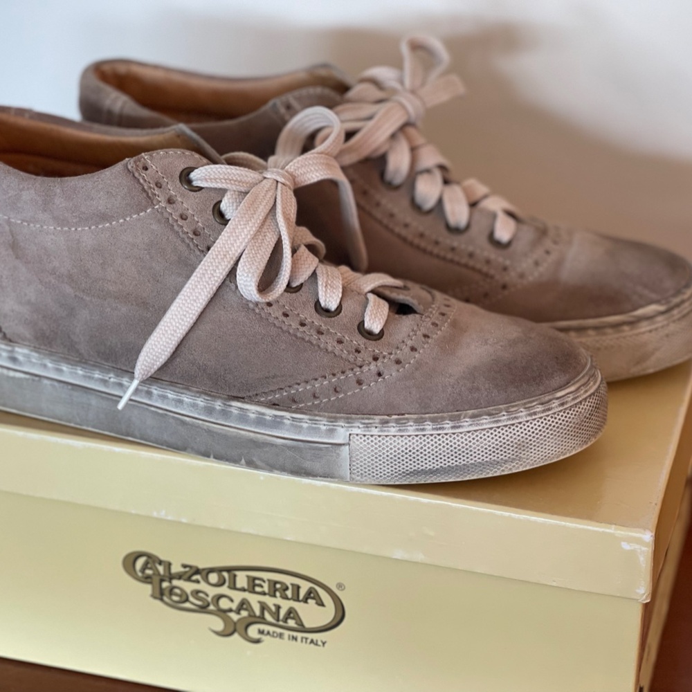 Tan Suede Calzolaria Toscana Sneakers - Oxford Details - Size 37 - Made In Italy